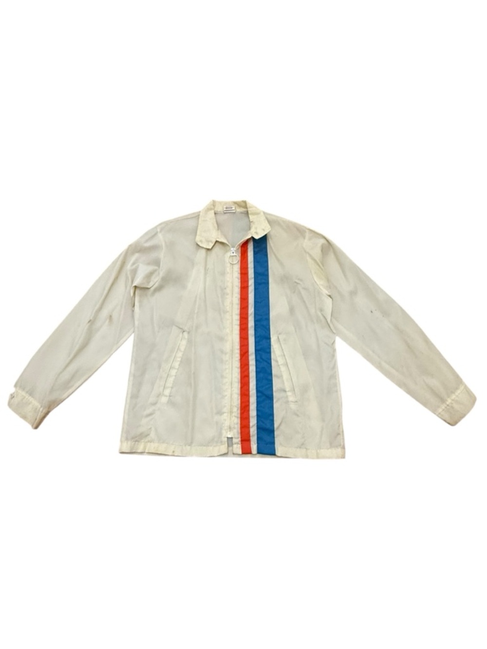 Vintage 1960s Cap N Jac Cream Nylon Racing Stripe Jacket Made in USA